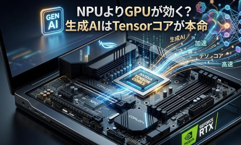 生成AIにおけるGPUとNPUの性能差のイメージ