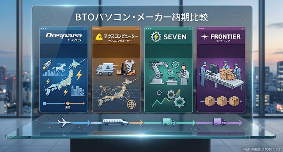 ドスパラ・マウス・SEVEN・FRONTIERの納期比較